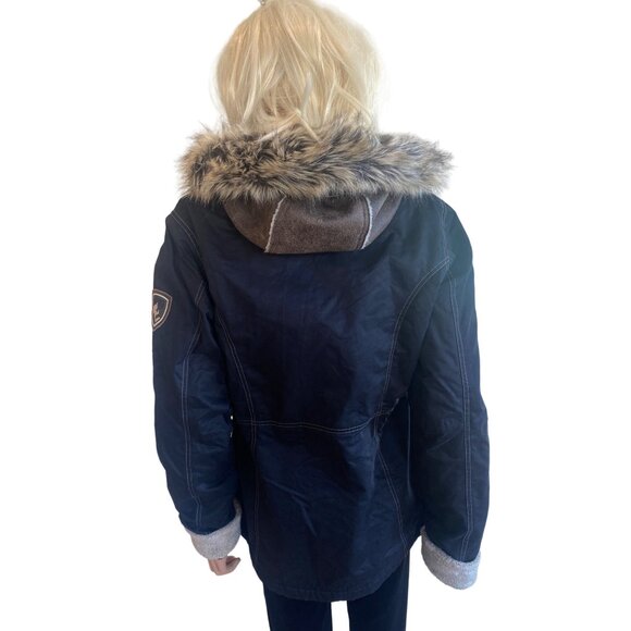 NWT Kuhl Arktik Waxed Jacket L Faux Fur Sherling Fleece Hooded Raven $349 Black - Picture 10 of 17